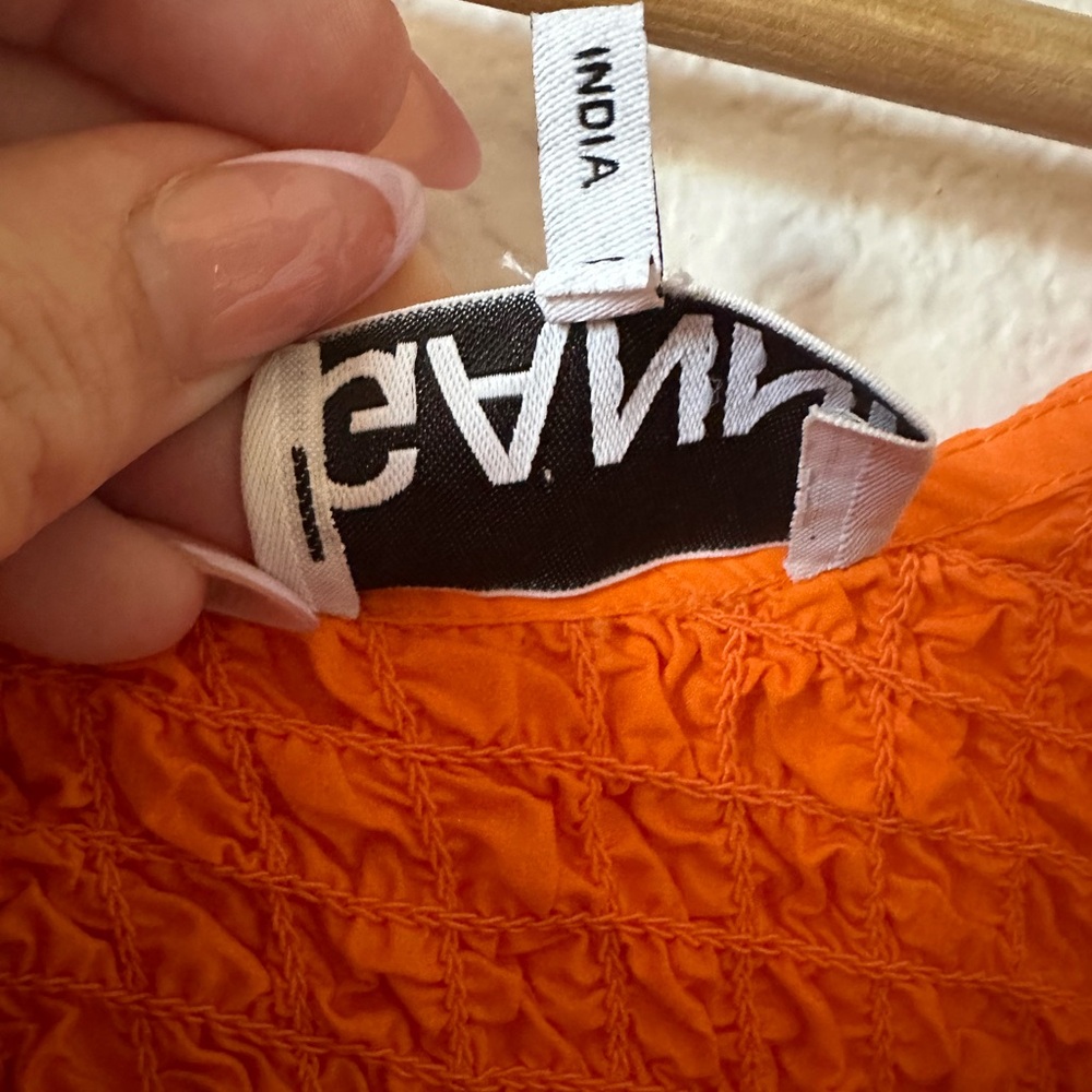 Ganni Cotton Poplin O Neck Shirred Crop Top in Orange - Size 44 XL - Picture 6 of 10
